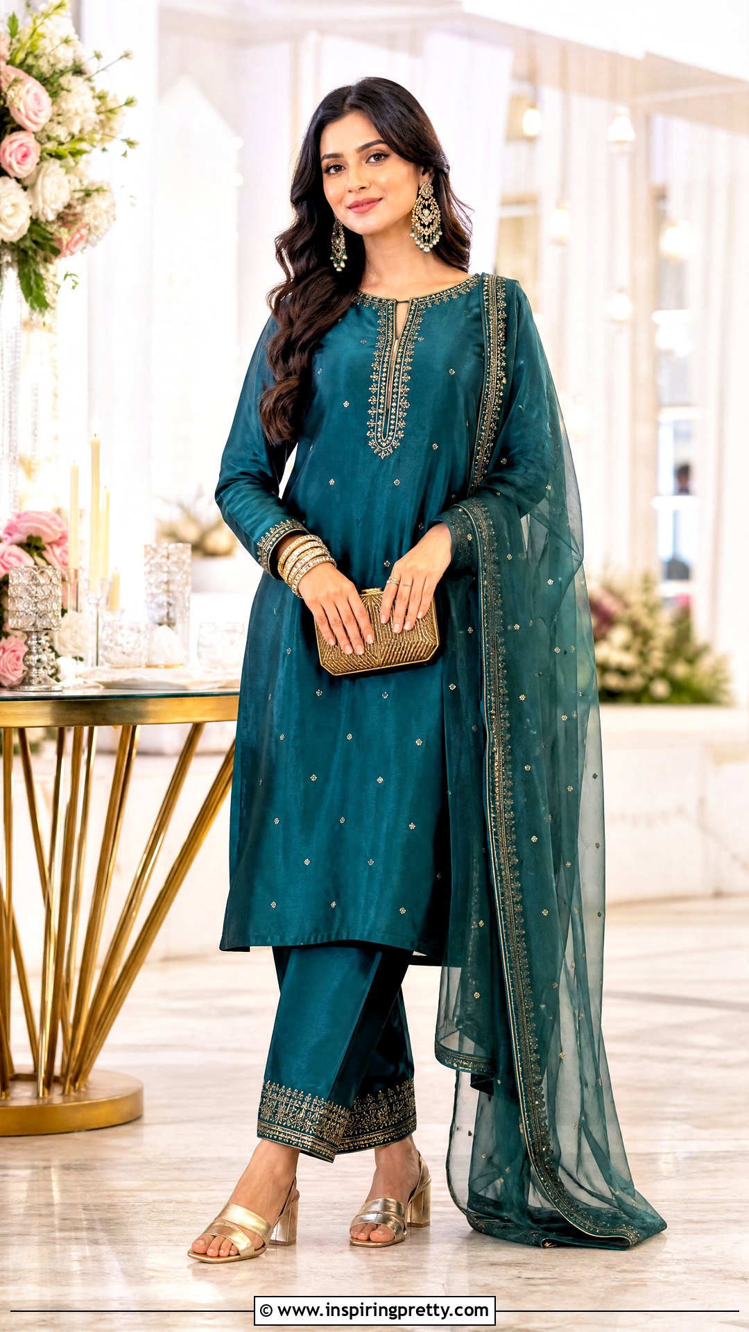 Festive Silk Kurti Top With Straight Pants - 50 kurti top outfit ideas