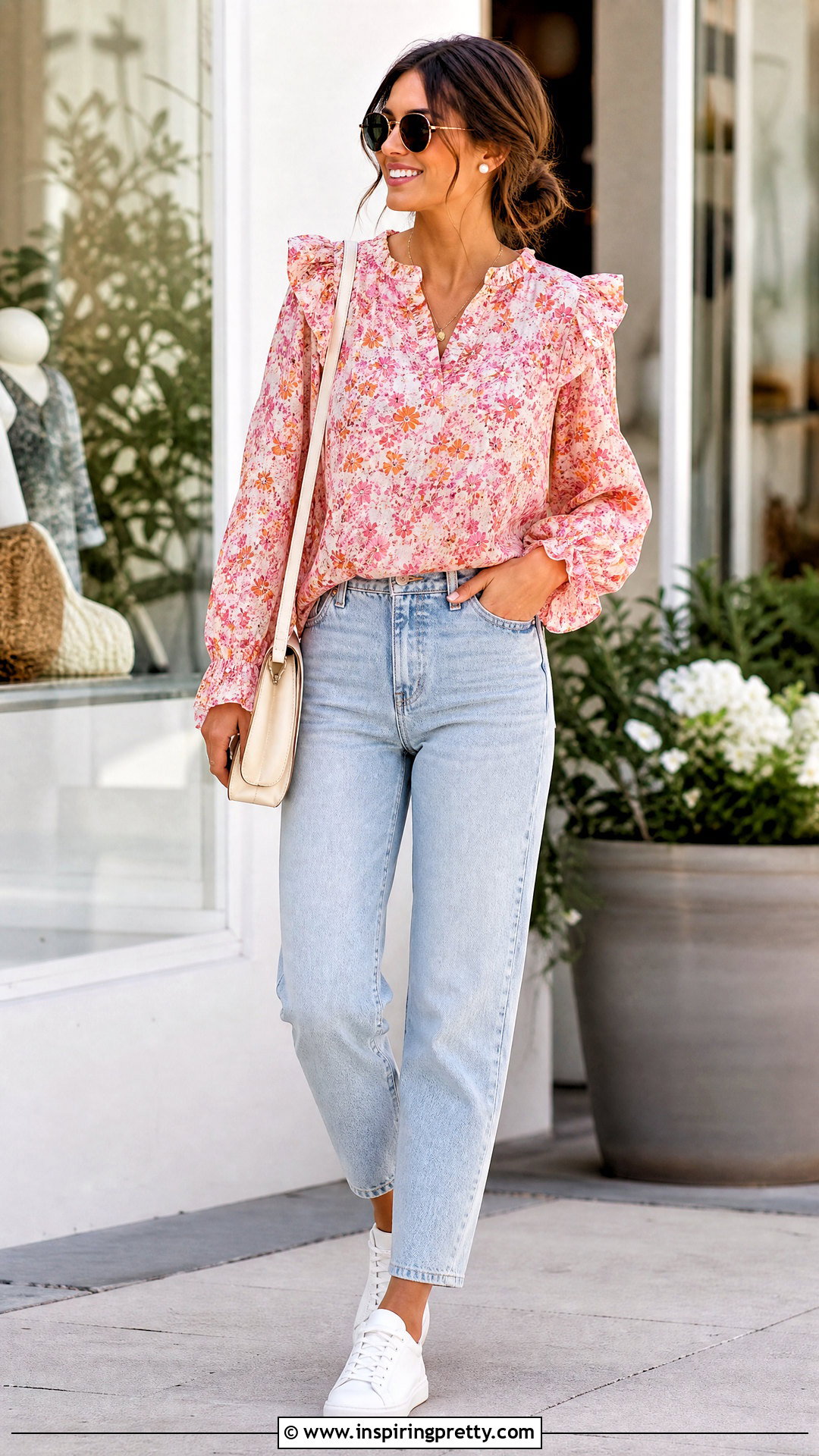 Figueroa And Flower Pink Top With Light Wash Jeans - 20 Figueroa And Flower Tops outfit ideas