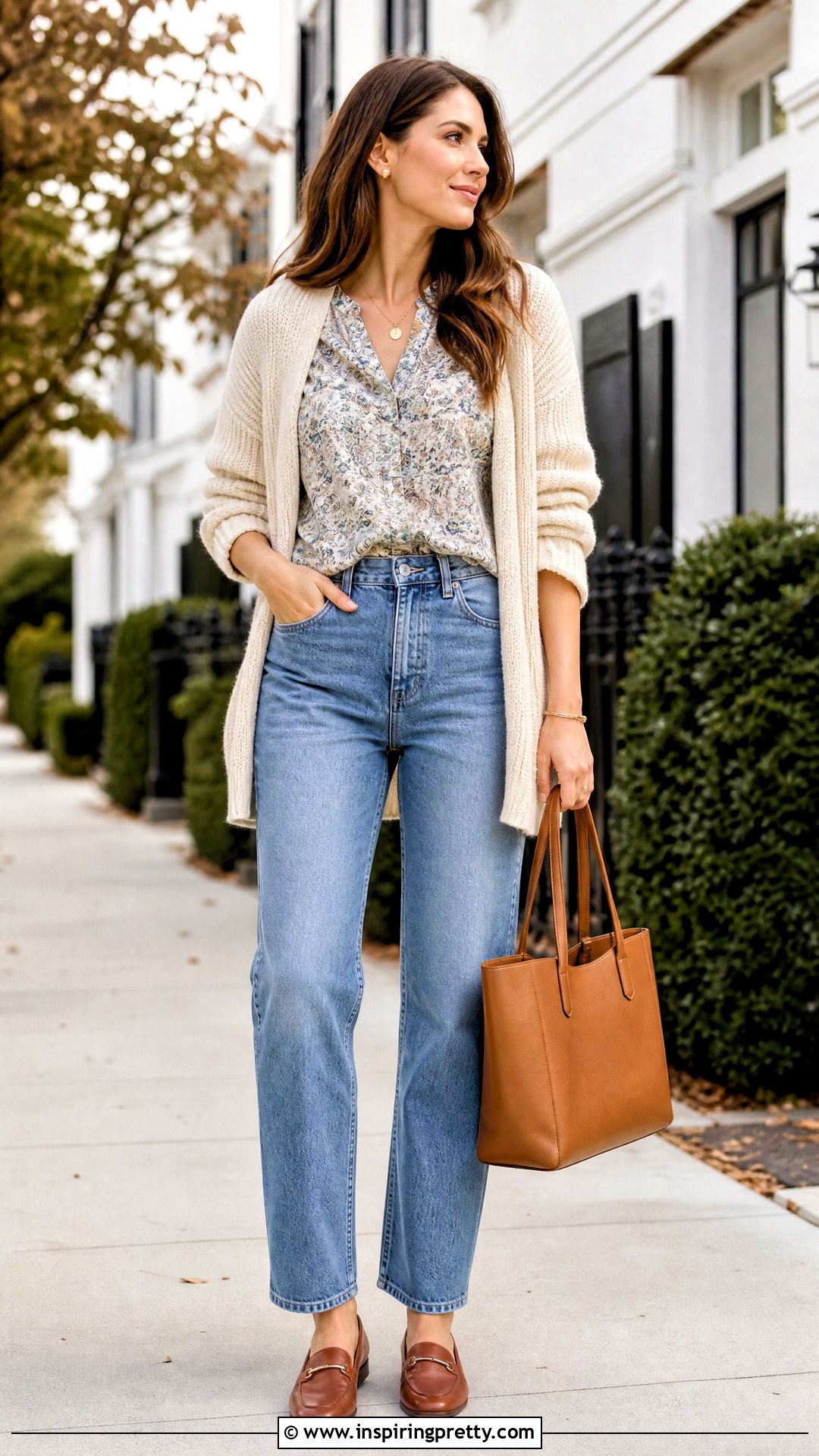 Figueroa And Flower Top With Knit Cardigan And Jeans - 20 Figueroa And Flower Tops outfit ideas