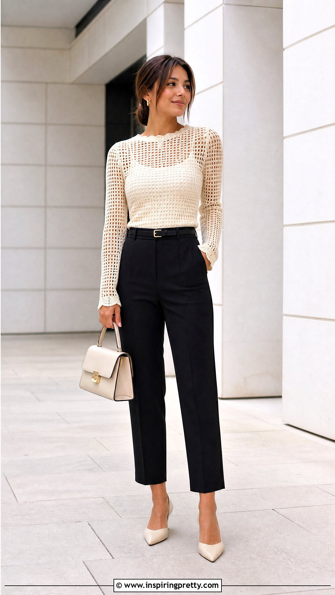Filet Crochet Top With High Waisted Ankle Pants - 50 fillet crochet top outfit ideas
