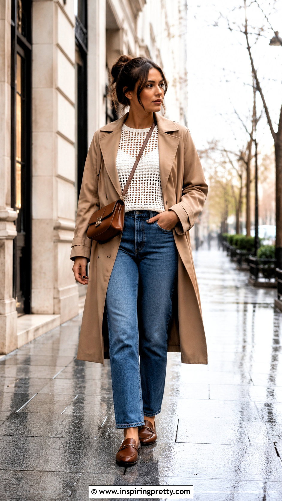 Filet Crochet Top With Trench Coat And Jeans - 50 filet crochet top outfit ideas