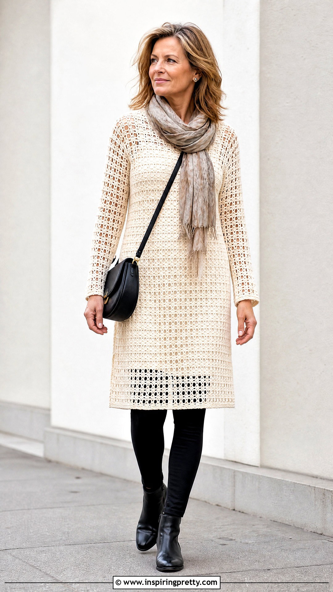 Filet Crochet Tunic With Leggings - 50 fillet crochet top outfit ideas