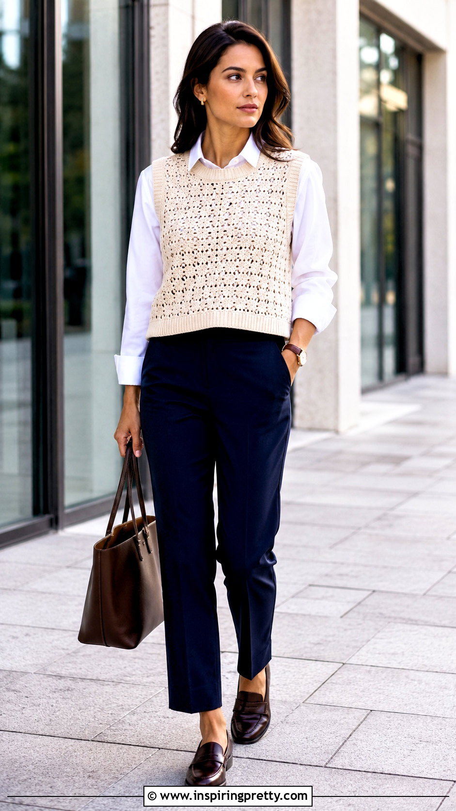 Filet Crochet Vest With Button Down Shirt And Pants - 50 filet crochet top outfit ideas
