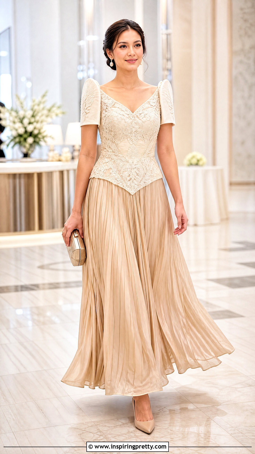 Filipiniana Top With Pleated Maxi Skirt - 50 filipiniana top outfit ideas