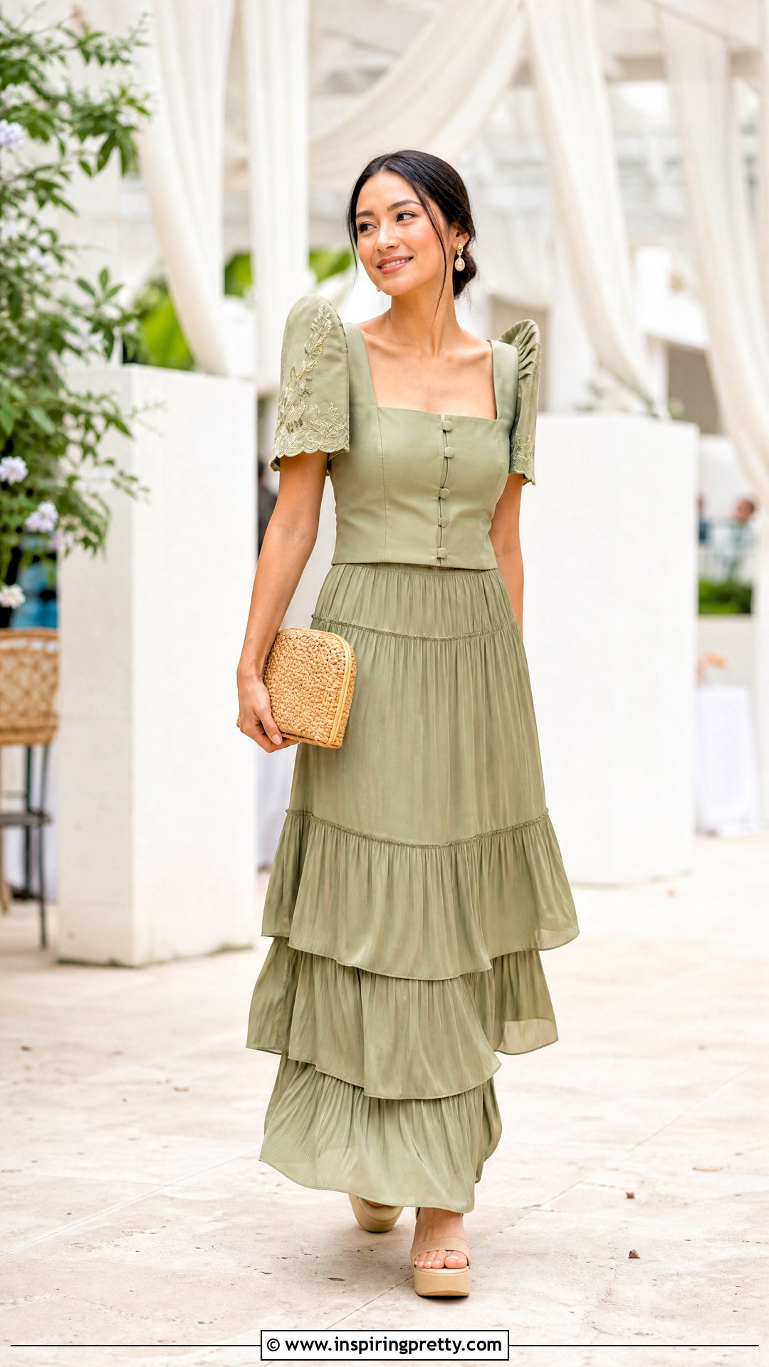 Filipiniana Top With Tiered Maxi Skirt - 50 filipiniana top outfit ideas