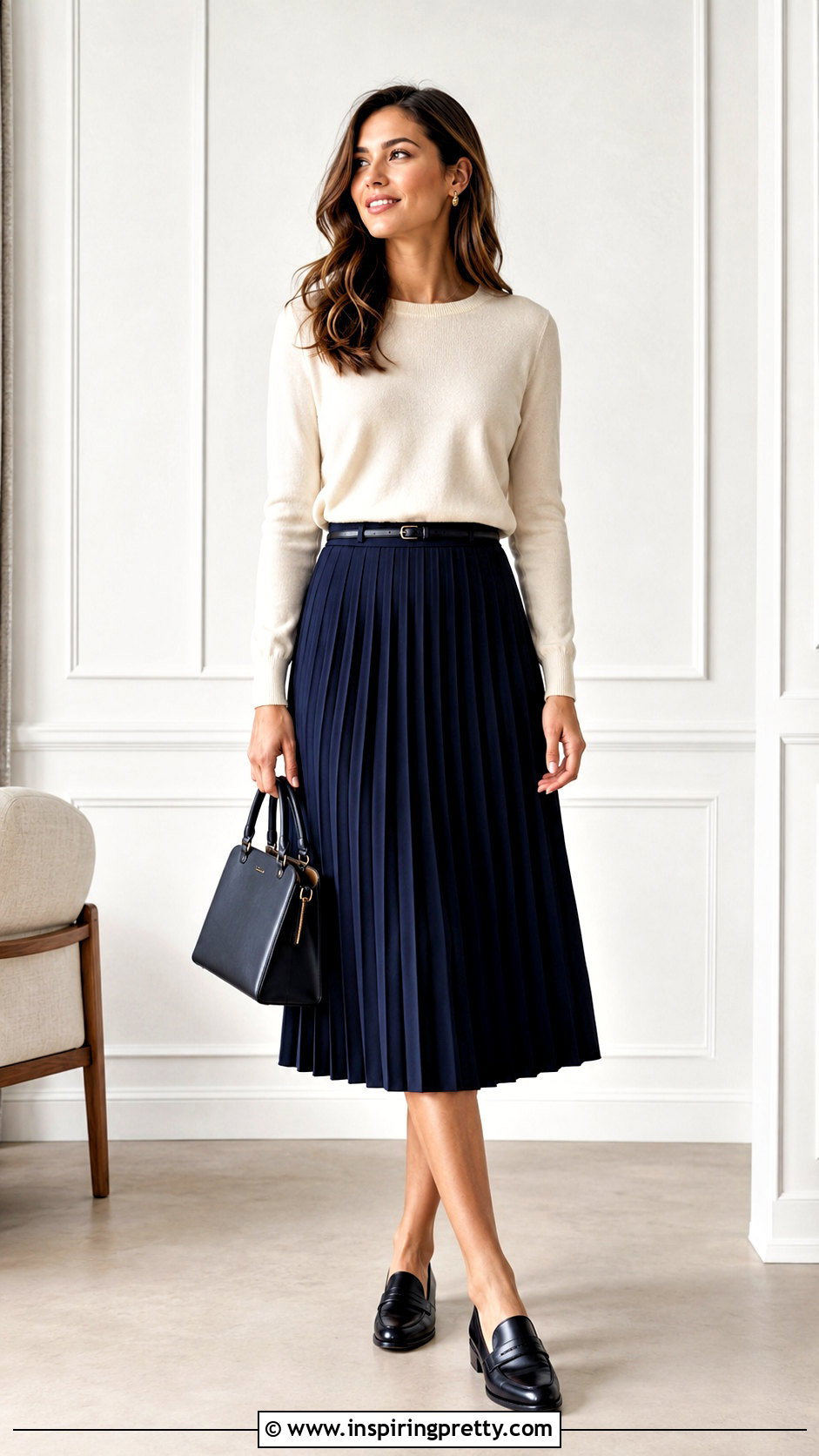 Fine Knit Blouse With Pleated Skirt - 50 corporate tops blouses