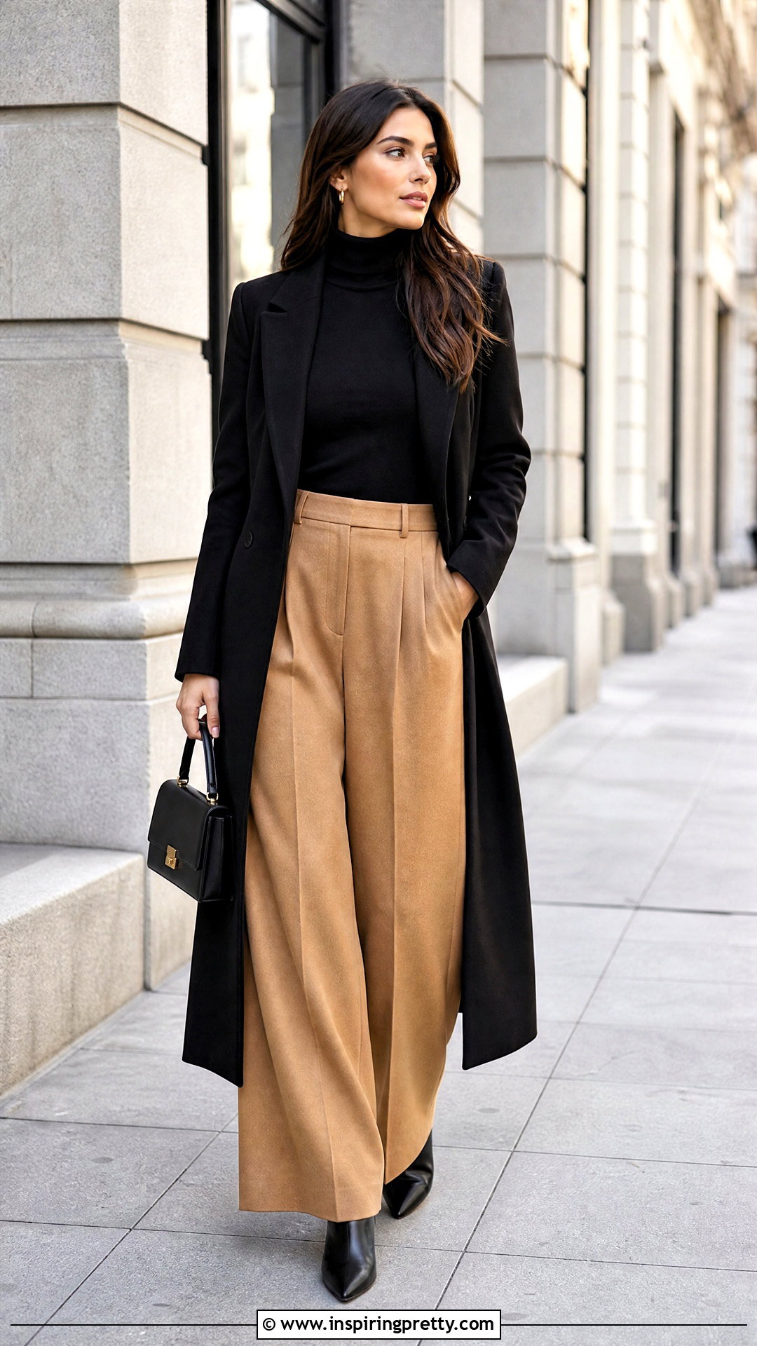Fine Knit Turtleneck With Wool Palazzo Pants - 50 tops for palazzo pants classy outfits