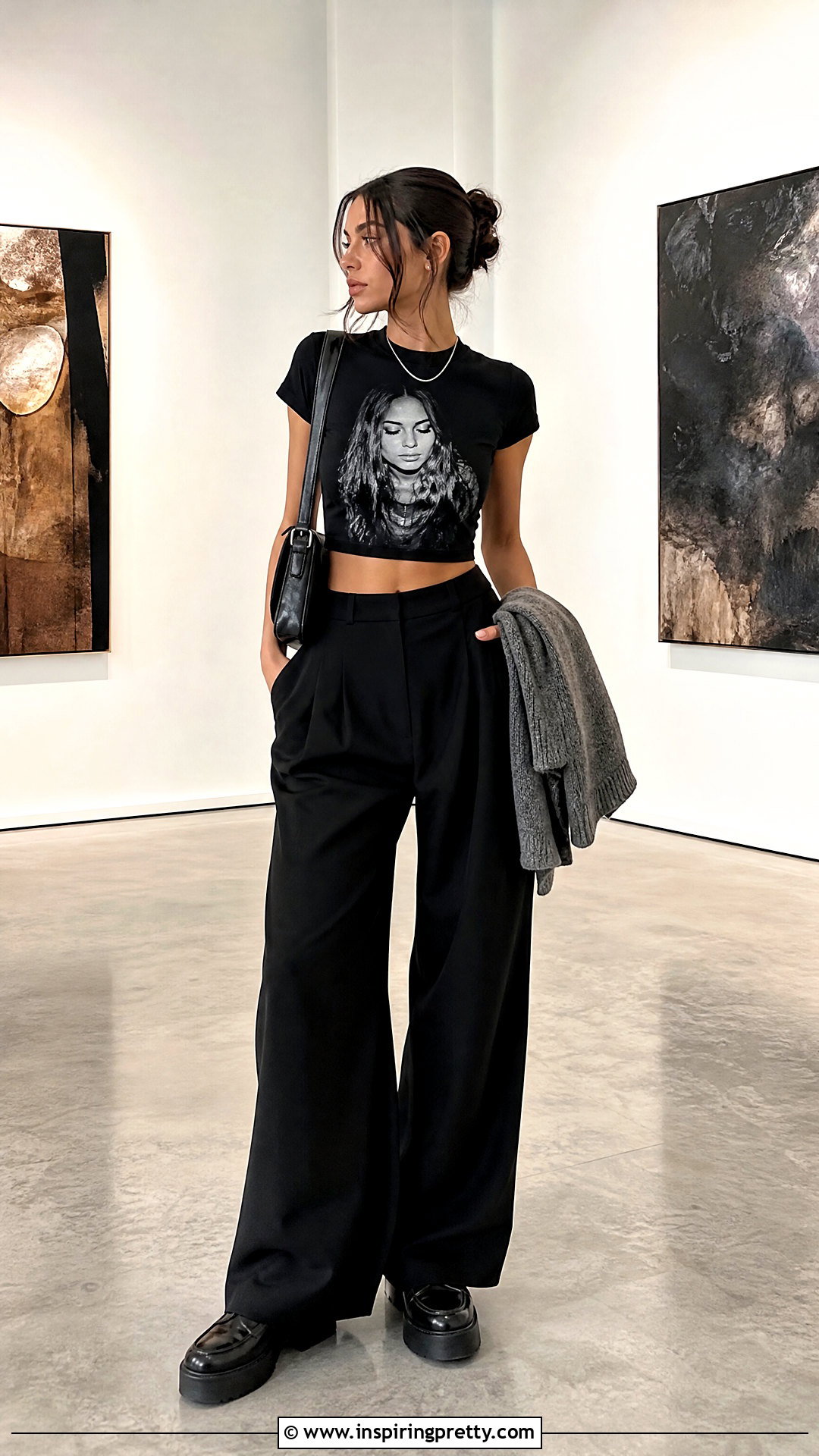 Fiona Apple Crop Top With Black Wide Leg Pants - 20 Fiona Apple Crop Top outfit ideas