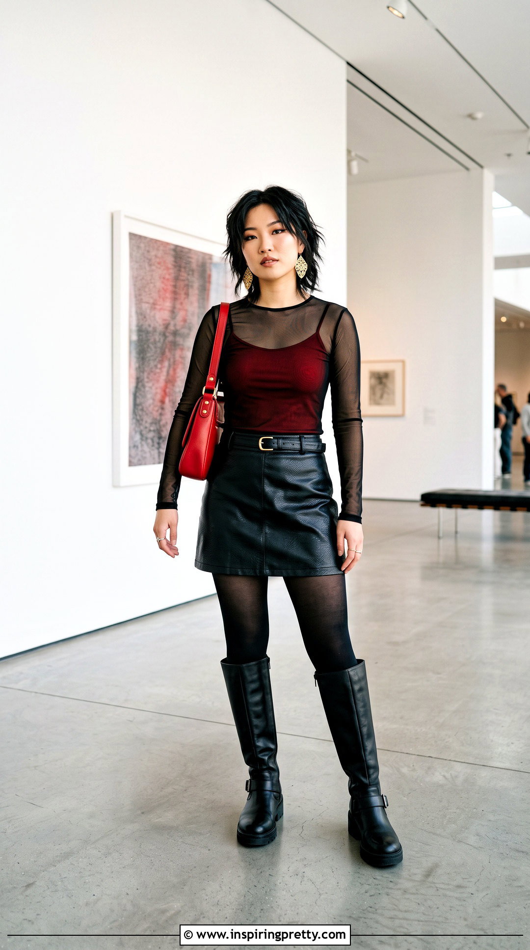 Fire Nation Mesh Top With Leather Mini Skirt - 20 Fire Nation Tops outfit ideas