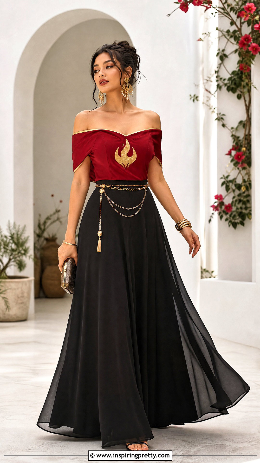 Fire Nation Off Shoulder Top With Maxi Skirt - 20 Fire Nation Tops outfit ideas