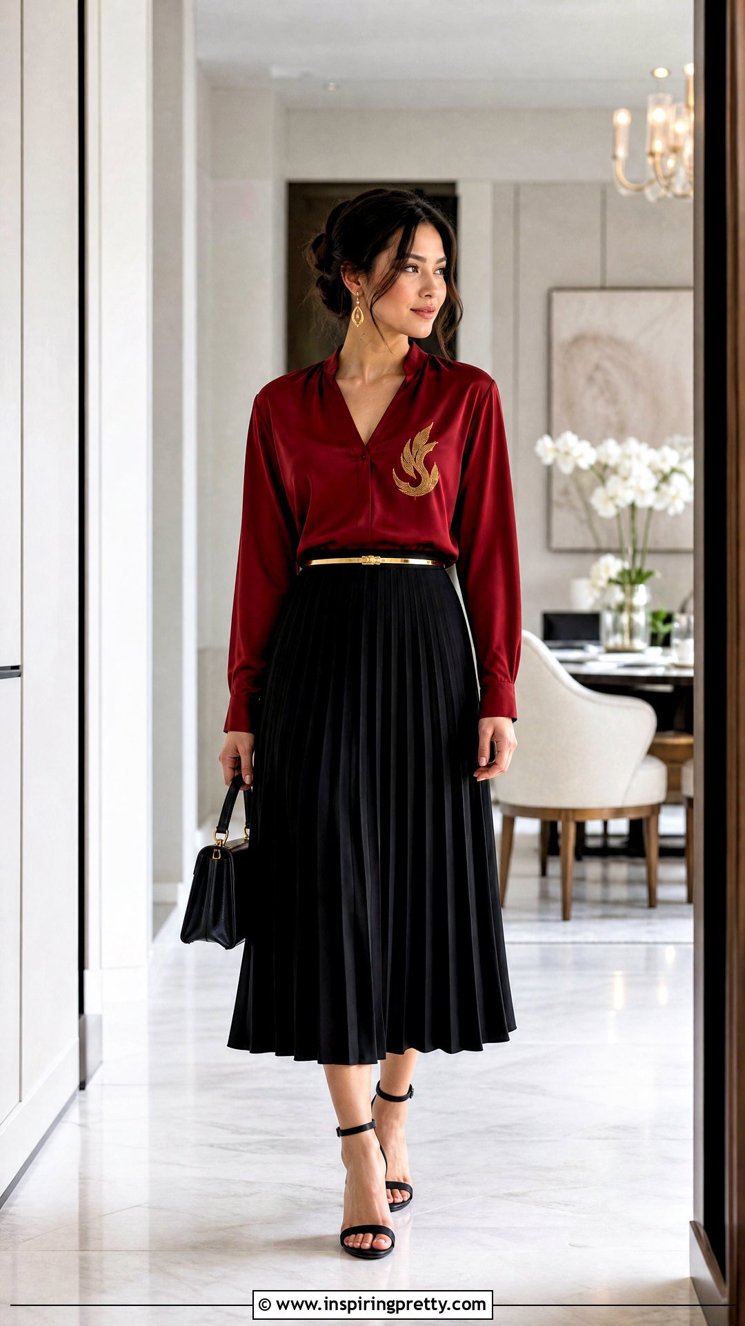 Fire Nation Satin Blouse With Midi Skirt - 20 Fire Nation Tops outfit ideas