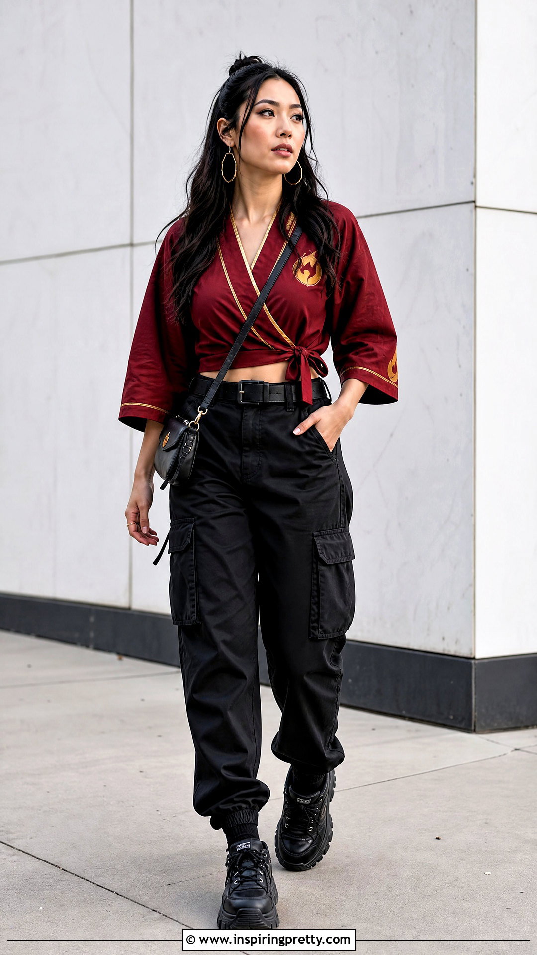Fire Nation Wrap Top With Black Cargo Pants - 20 Fire Nation Tops outfit ideas