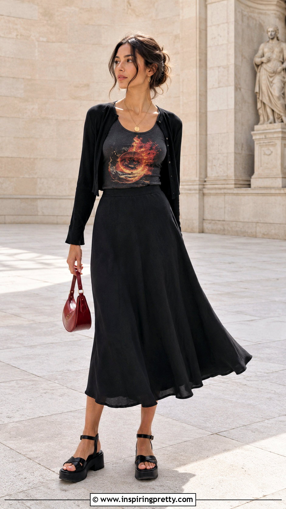 Fireball Tank Top With Black Midi Skirt - 20 Fireball Tank Top outfit ideas