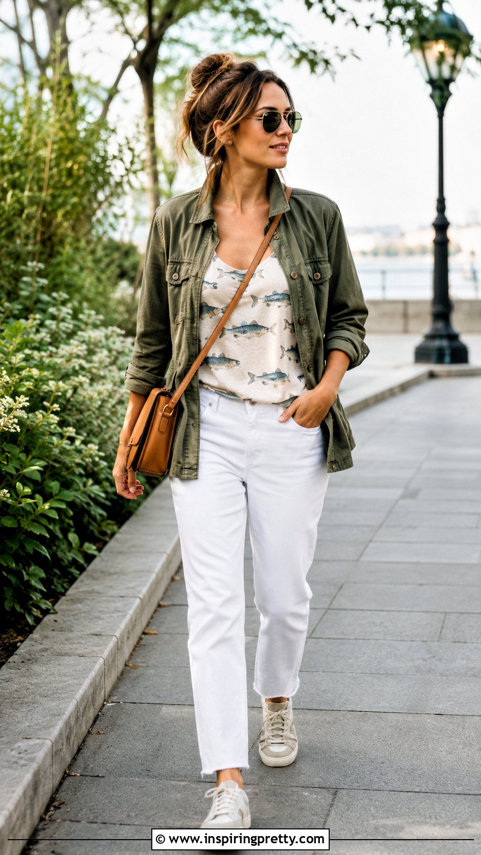 Fish Print Tank Top With A Utility Jacket - 20 fish print tank top outfit ideas