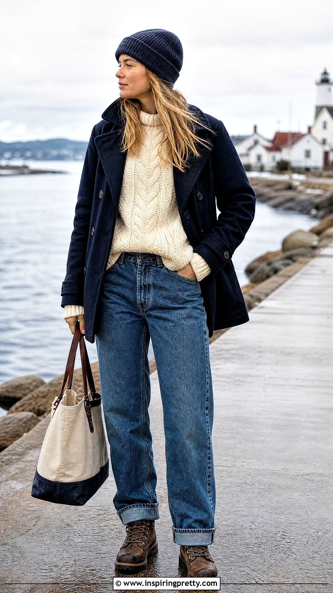 Fisherman Sweater And Relaxed Jeans Outfit - 50 winter tops outfit ideas