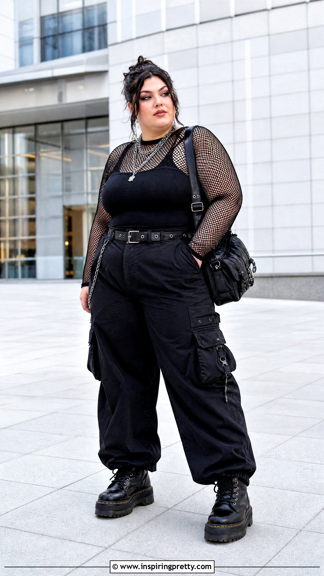 Fishnet Gothic Top With Cargo Pants - 50 gothic tops outfit ideas