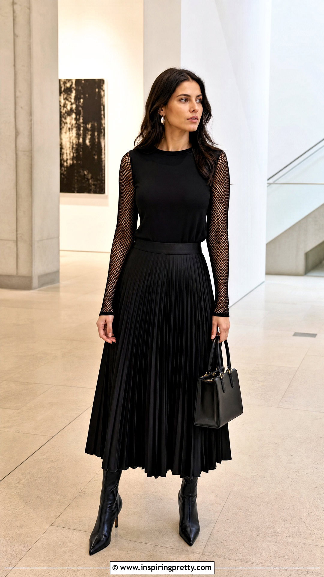 Fishnet Sleeve Top With A Black Midi Skirt - 20 Fishnet Sleeves Tops