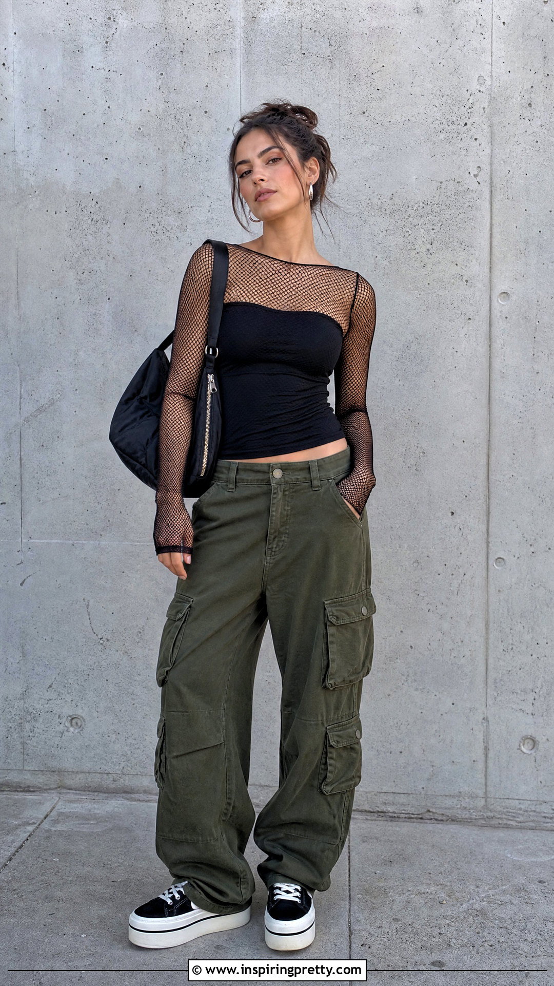 Fishnet Sleeve Top With Black Cargo Pants - 20 Fishnet Sleeves Tops