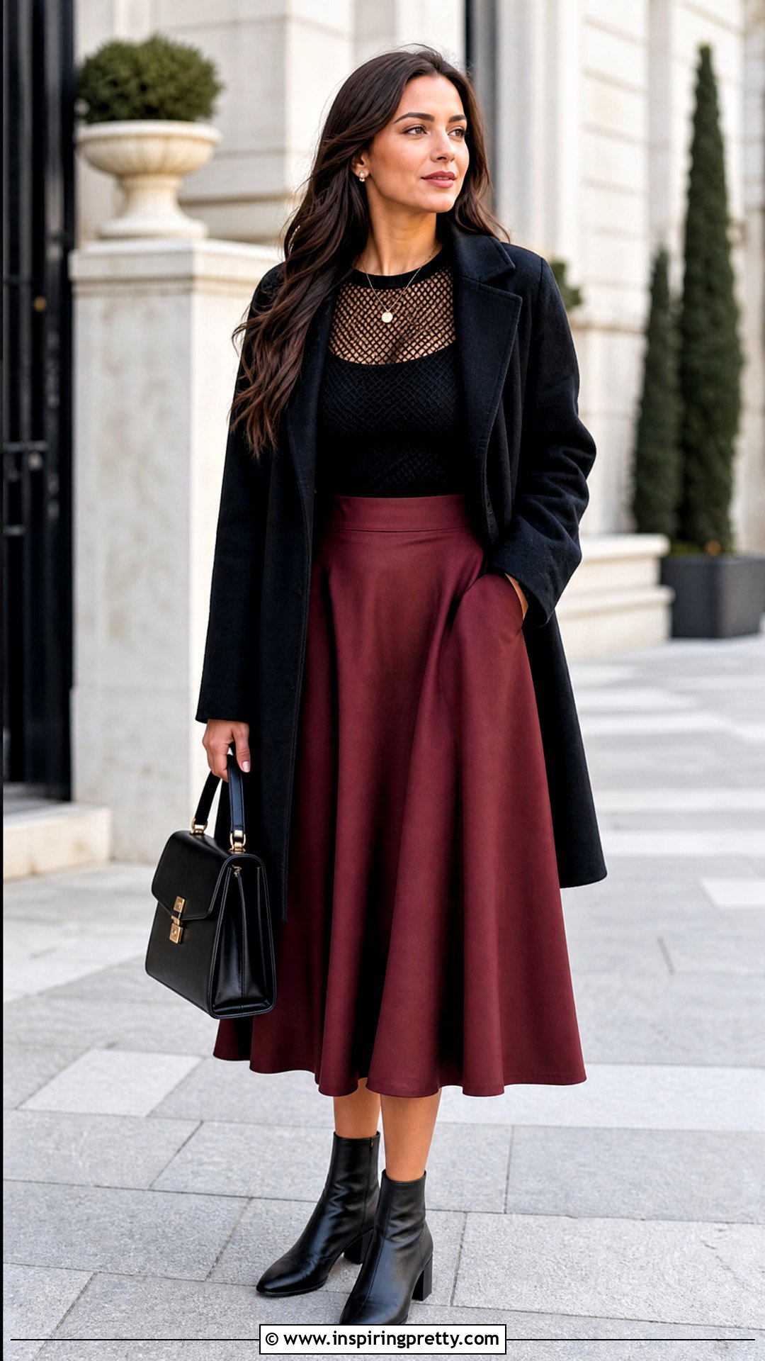 Fishnet Tights Top With A Line Midi Skirt - 25 Fishnet Tights As A Top Outfit Ideas