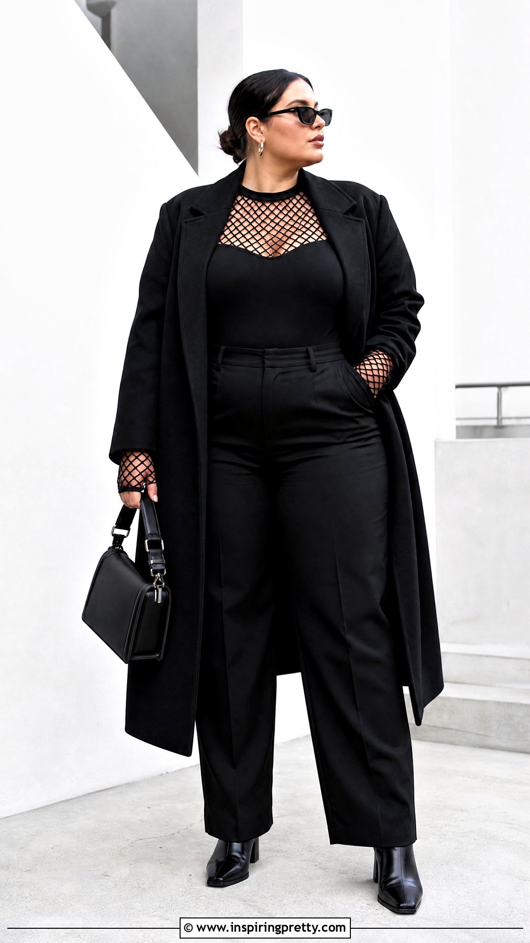 Fishnet Tights Top With Monochrome Black Outfit - 25 Fishnet Tights As A Top Outfit Ideas