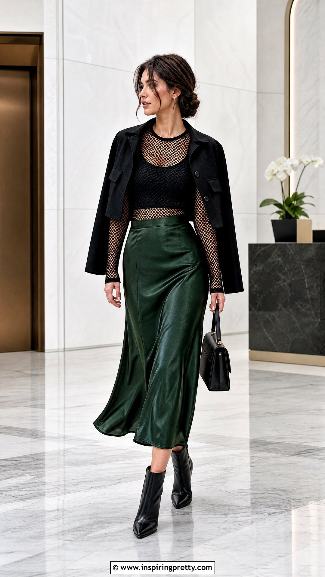Fishnet Tights Top With Satin Midi Skirt - 25 Fishnet Tights As A Top Outfit Ideas
