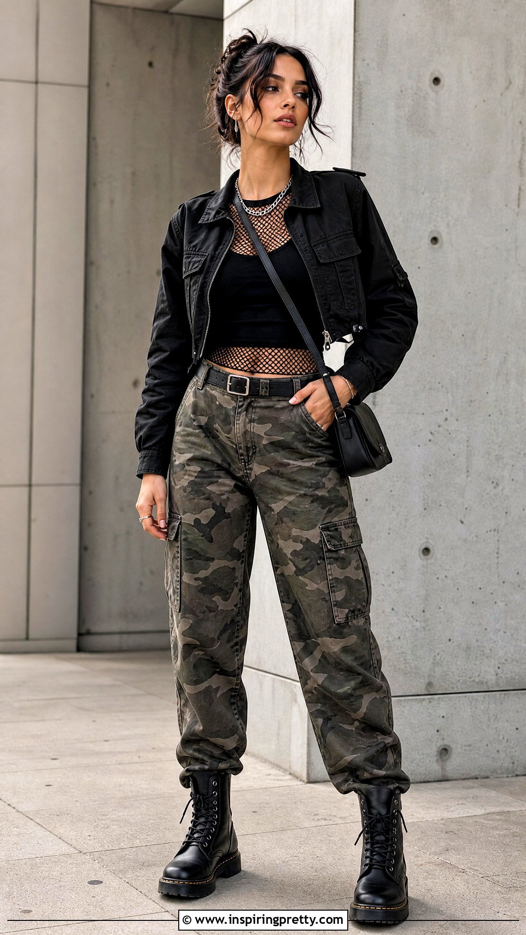 Fishnet Top And Camo Cargo Pants Outfit - 20 fishnet top cargo pants