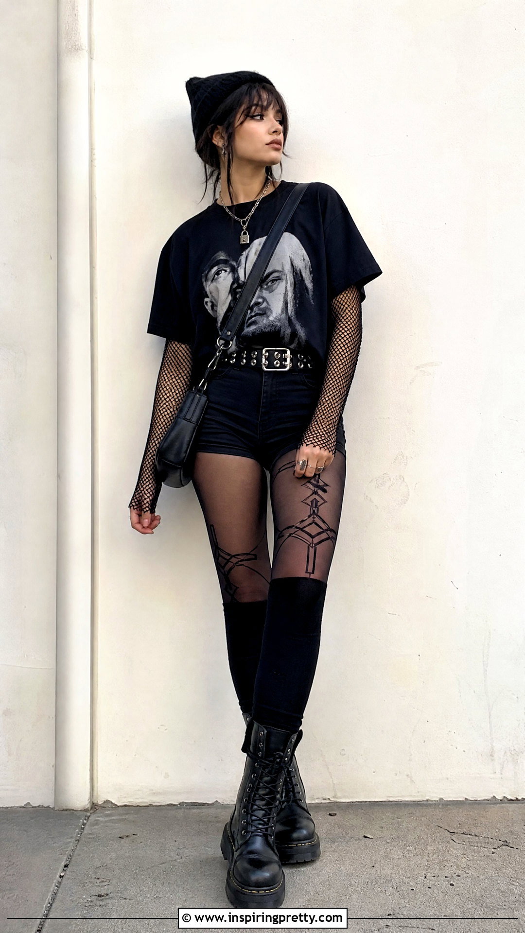Fishnet Top And Oversized Tee Emo Outfit - 50 emo top outfit ideas