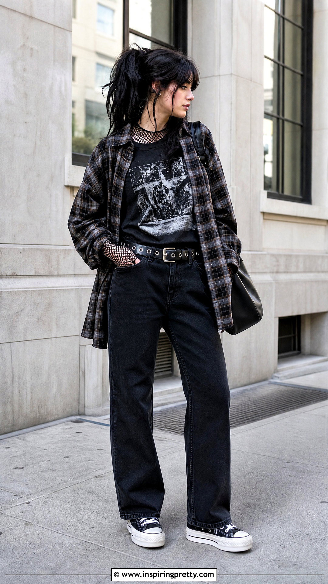Fishnet Top Under a Graphic Tee - 50 fishnet top outfit ideas