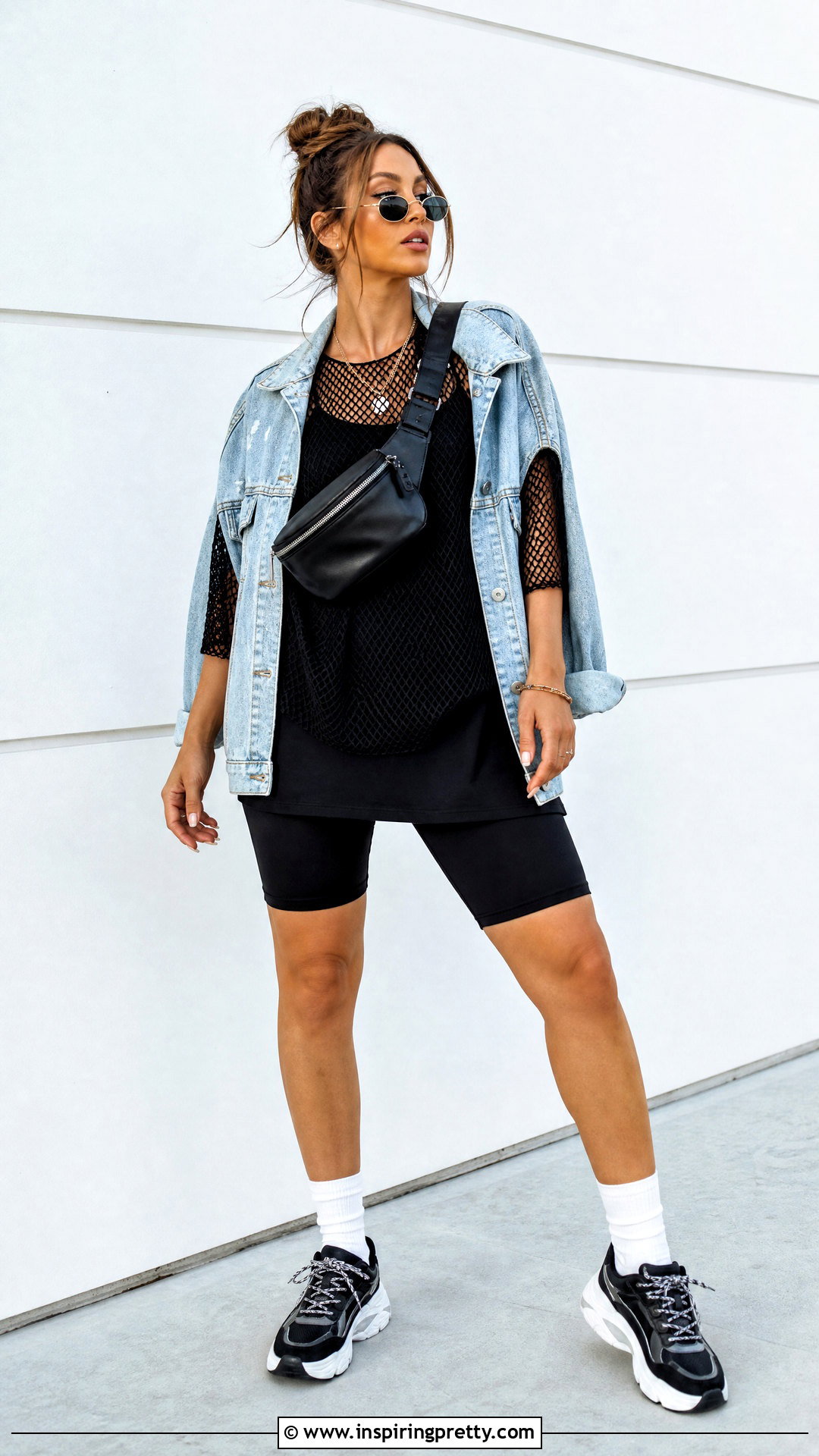 Fishnet Top With Biker Shorts - 50 fishnet top outfit ideas