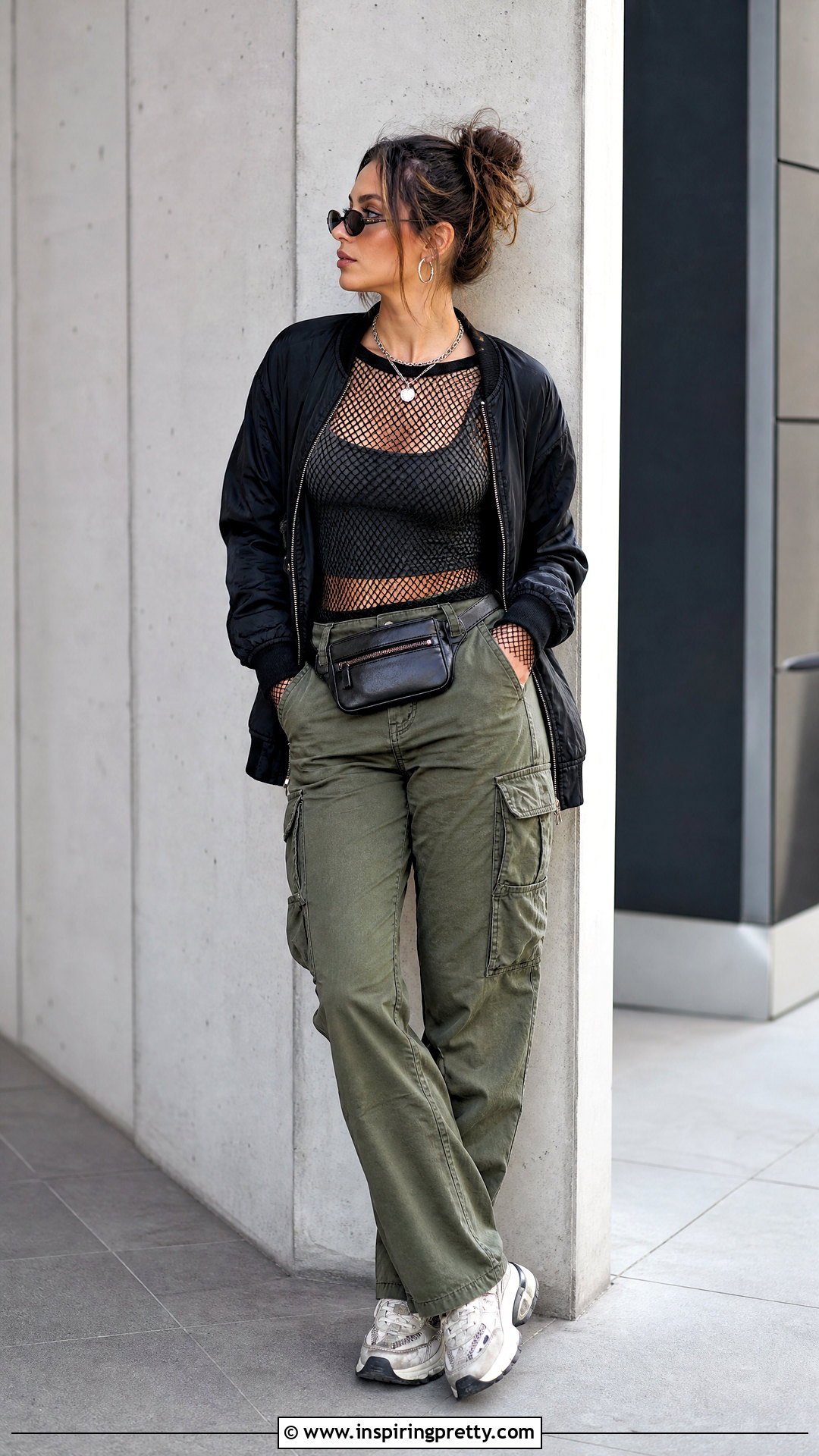 Fishnet Top With Cargo Pants - 50 fishnet top outfit ideas