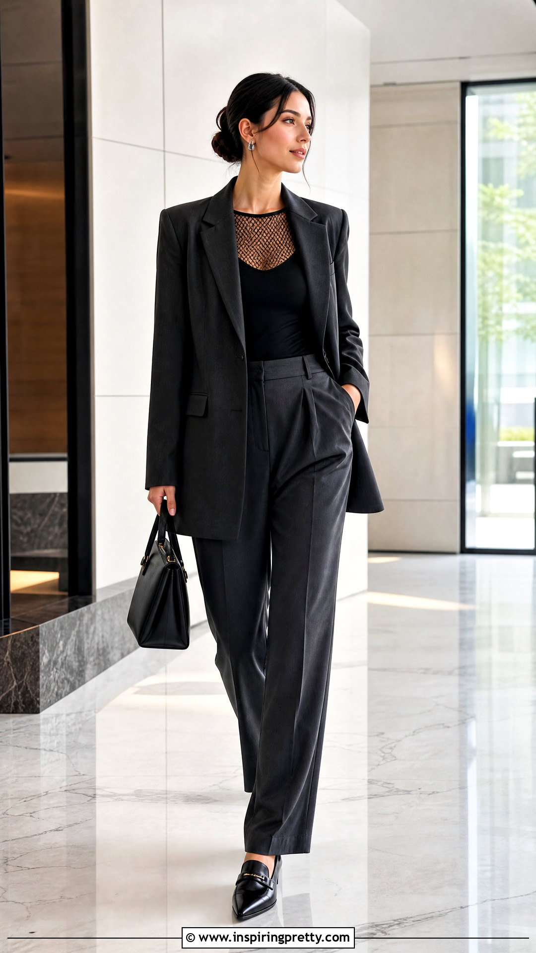 Fishnet Top With a Blazer and Trousers - 50 fishnet top outfit ideas
