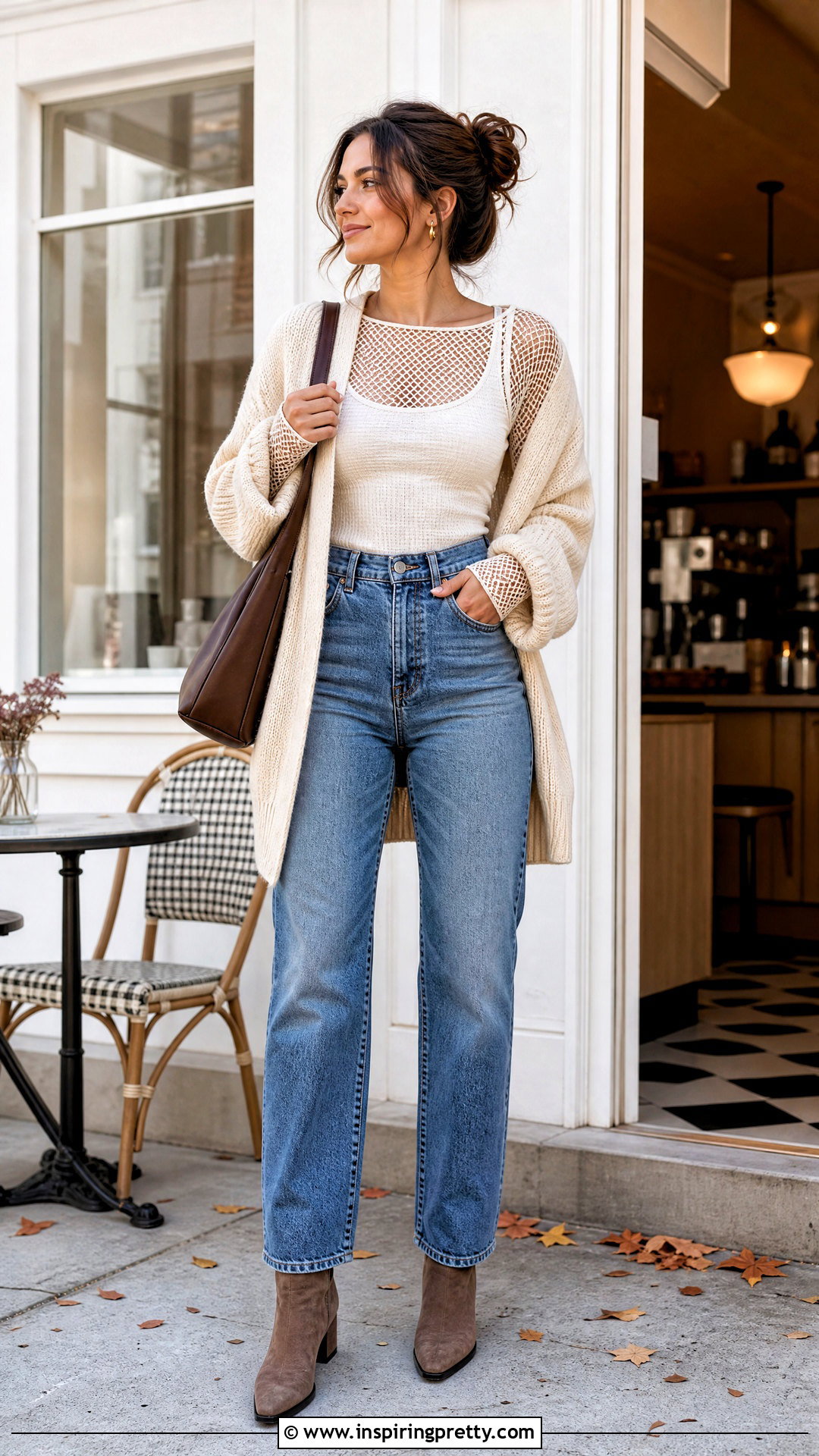 Fishnet Top With an Oversized Cardigan - 50 fishnet top outfit ideas