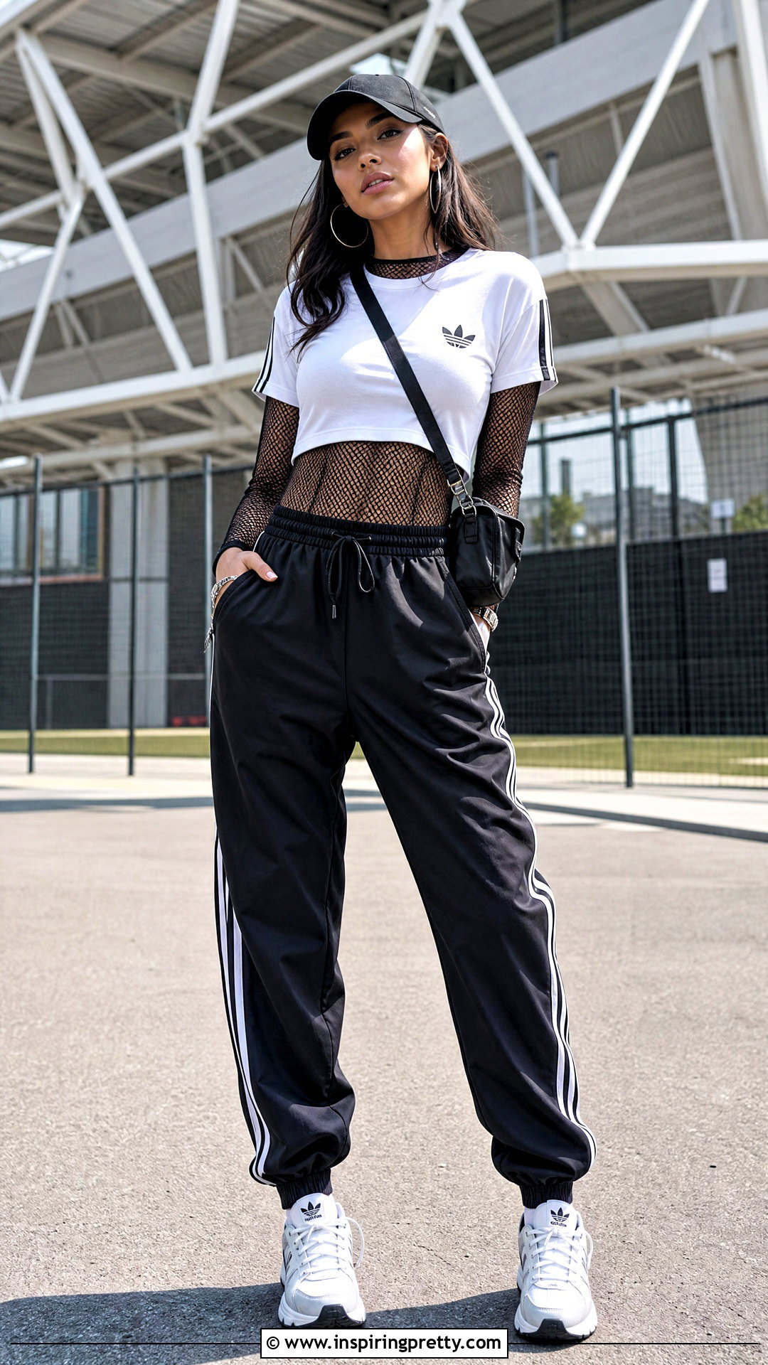 Fishnet Under Logo Crop Top With Track Pants - 25 Fishnet Under Crop Top outfit ideas