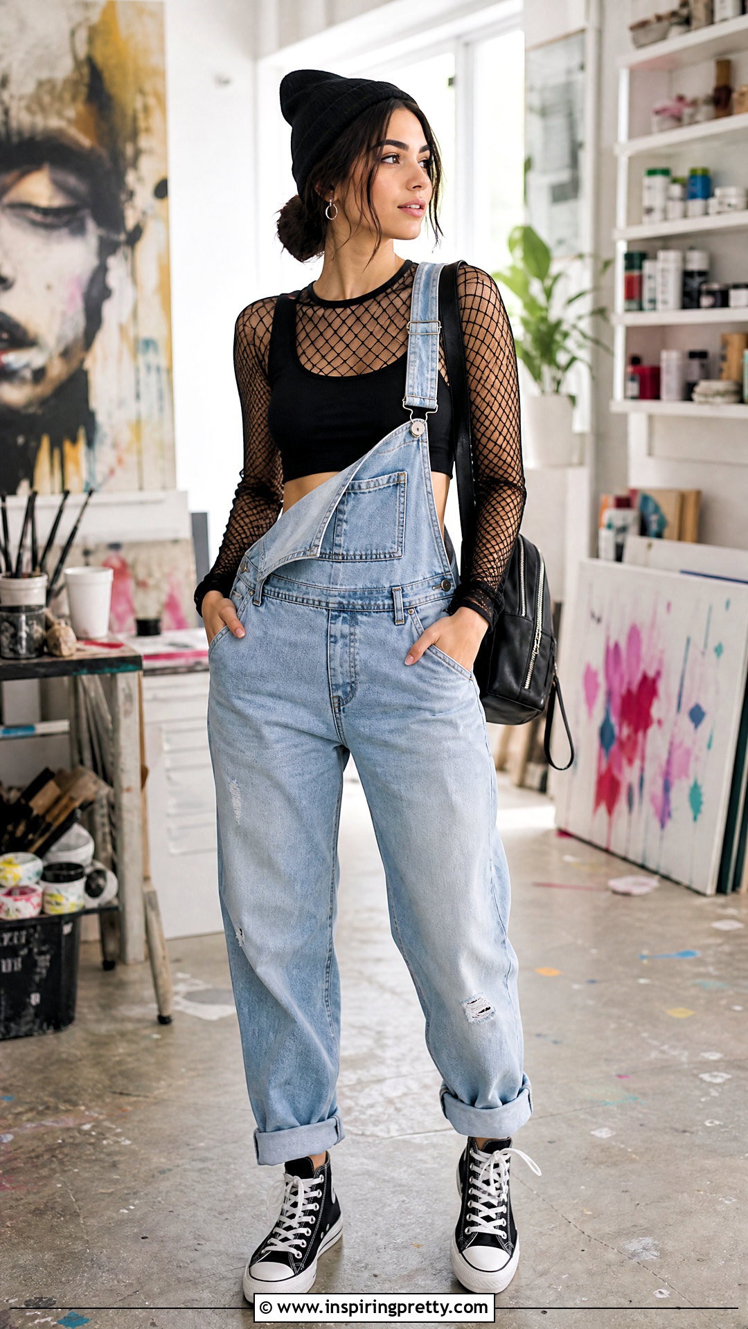 Fishnet Under Tank Crop Top With Overalls - 25 Fishnet Under Crop Top outfit ideas
