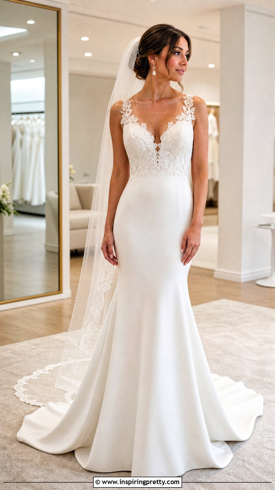 Fit And Flare Wedding Dress With Lace Top And Plain Skirt - 25 Wedding Dresses Lace Top Plain Skirts