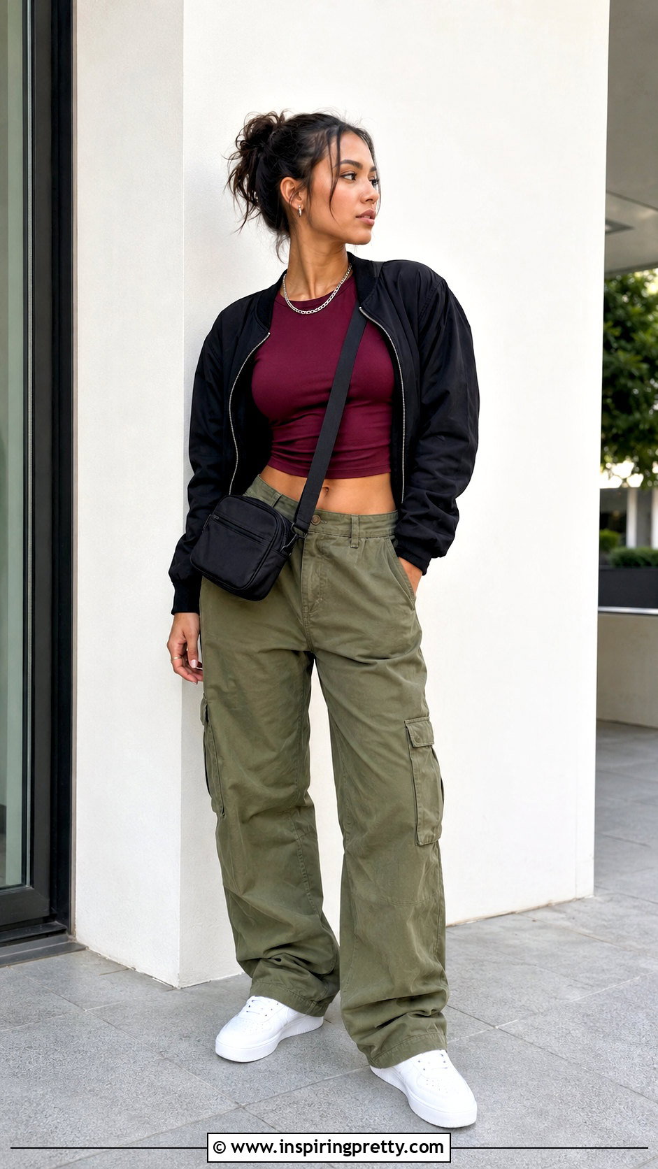 Fitted Baby Tee And Cargo Pants Outfit - 50 must have tops outfit ideas