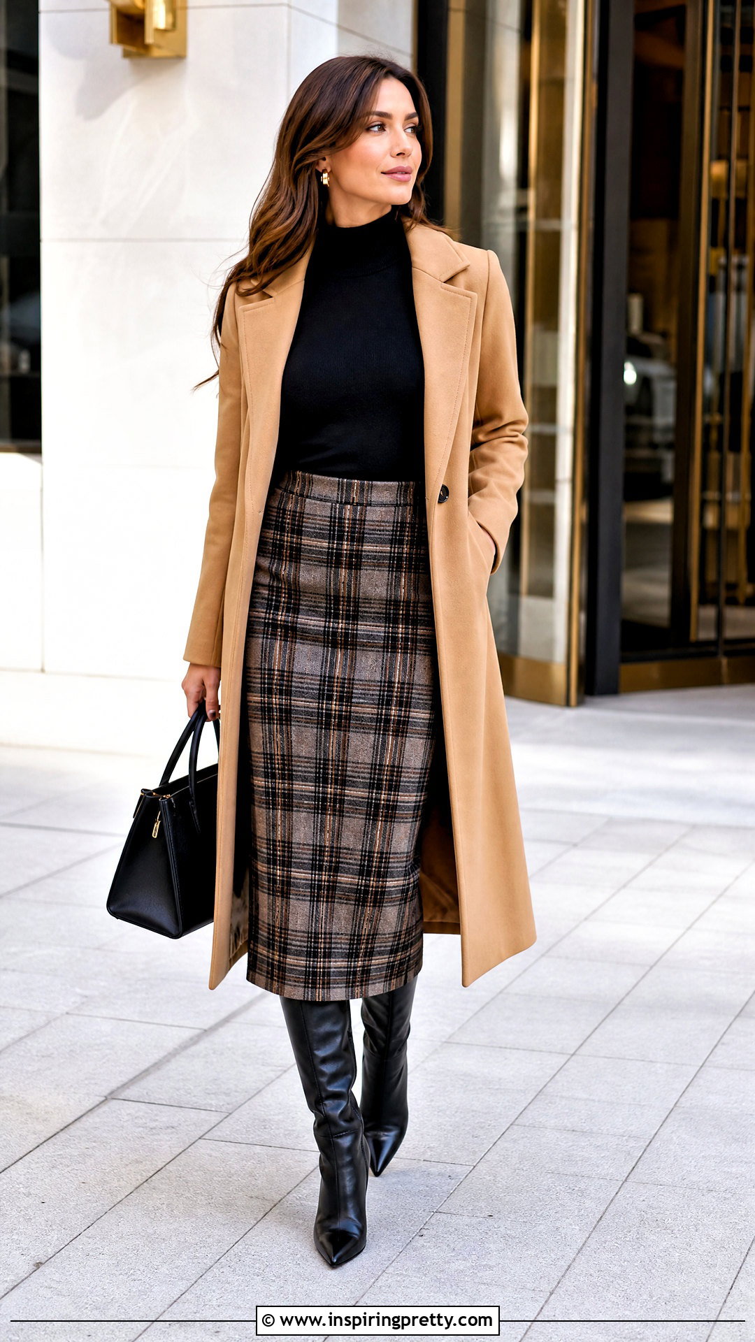 Fitted Black Top With Plaid Skirt - 50 fitted tops outfit ideas