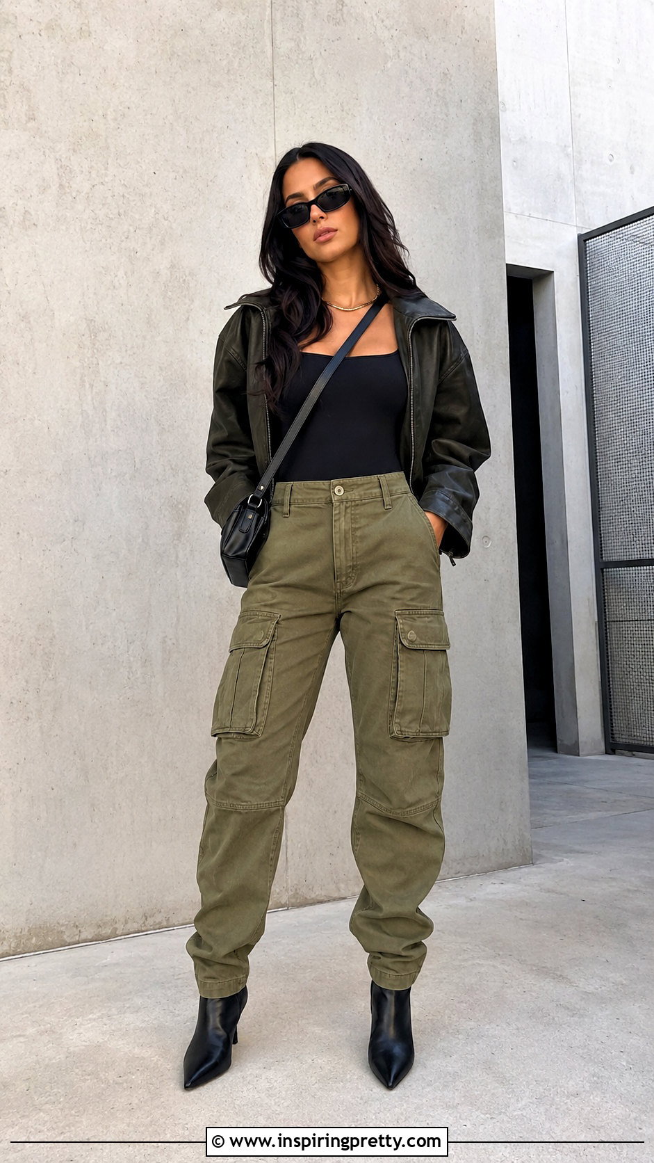 Fitted Bodysuit With Cargo Pants - 50 Women Tops Outfit ideas