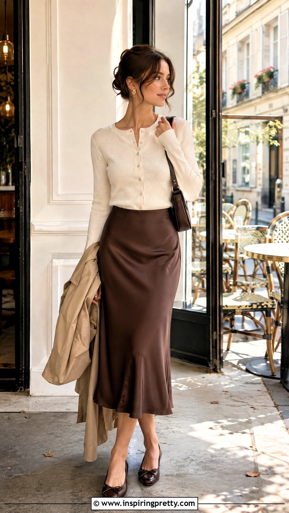 Fitted Cardigan And Slip Midi Skirt Outfit - 50 tops and skirts outfit ideas