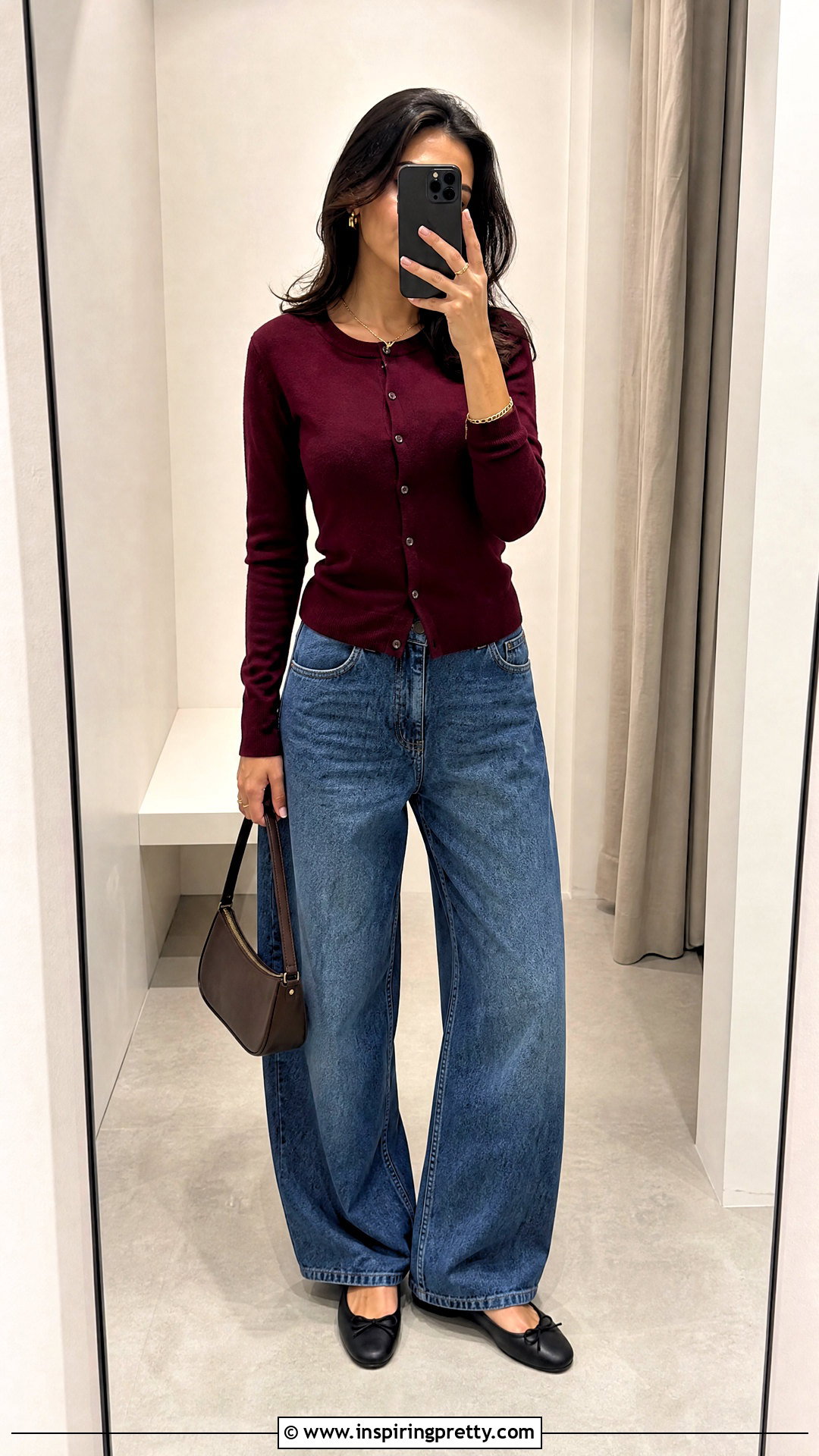Fitted Cardigan Top Outfit With Barrel Jeans - 50 trendy tops outfit ideas