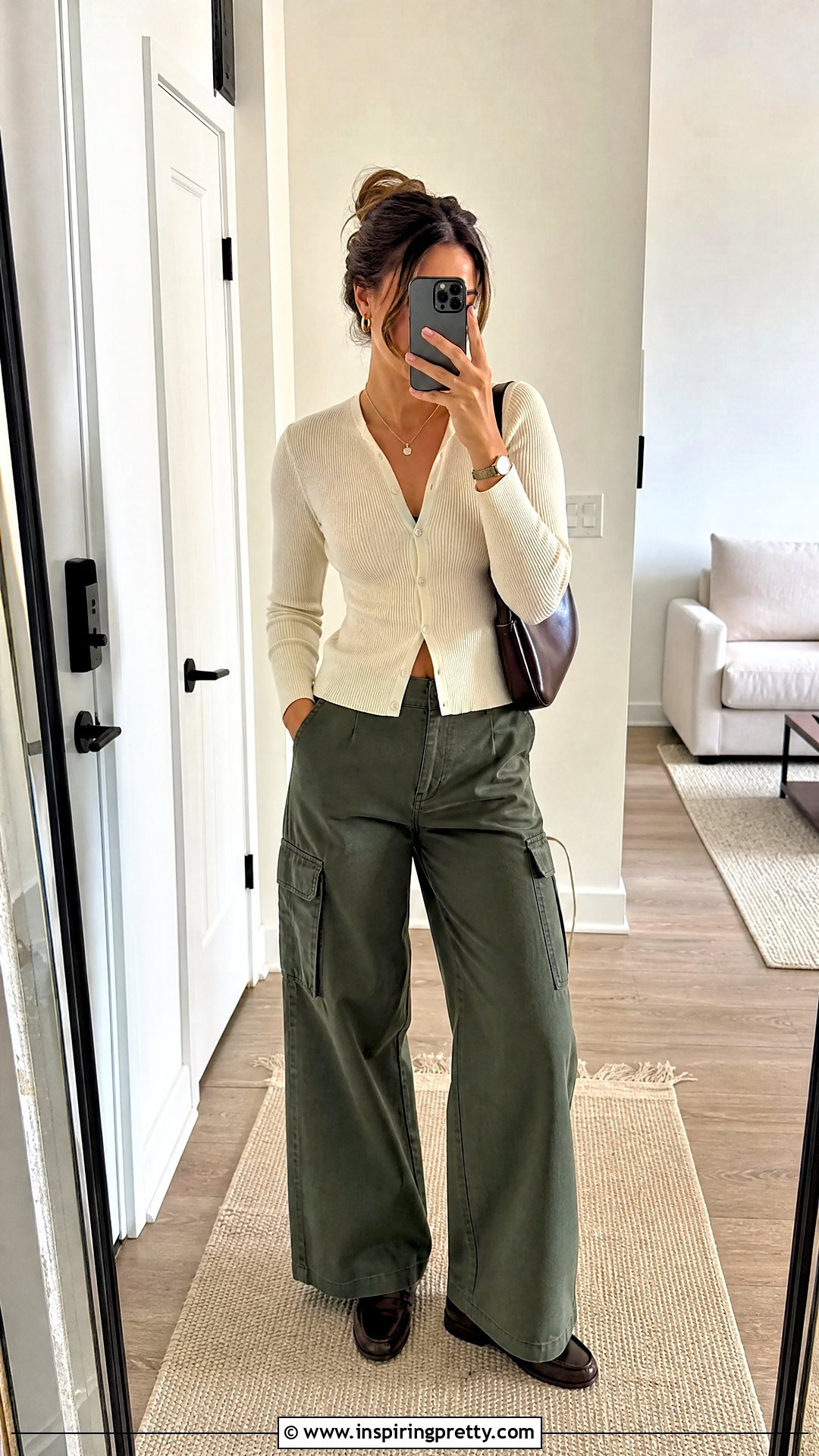 Fitted Cardigan With Green Cargo Pants - 20 tops that look good with cargo pants