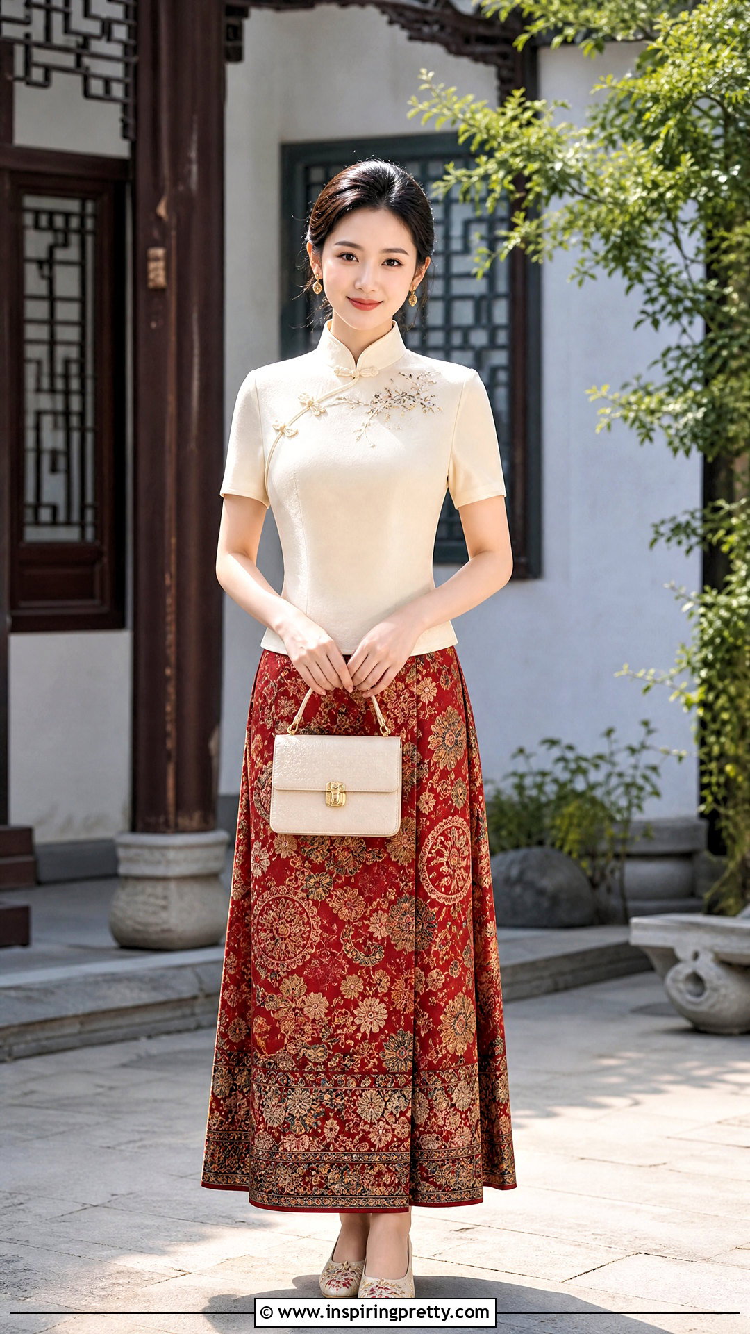 Fitted Chinese Top With Mamian Skirt - 50 chinese top outfit ideas