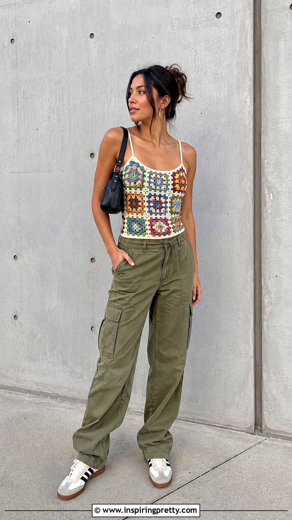 Fitted Crochet Granny Square Cami With Cargo Pants - 25 Crochet Granny Square Tops For Women