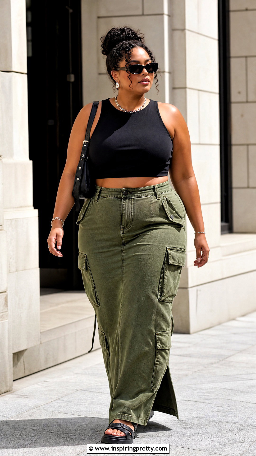 Fitted Crop Top And Cargo Maxi Skirt Outfit - 20 crop top and maxi skirt outfit ideas
