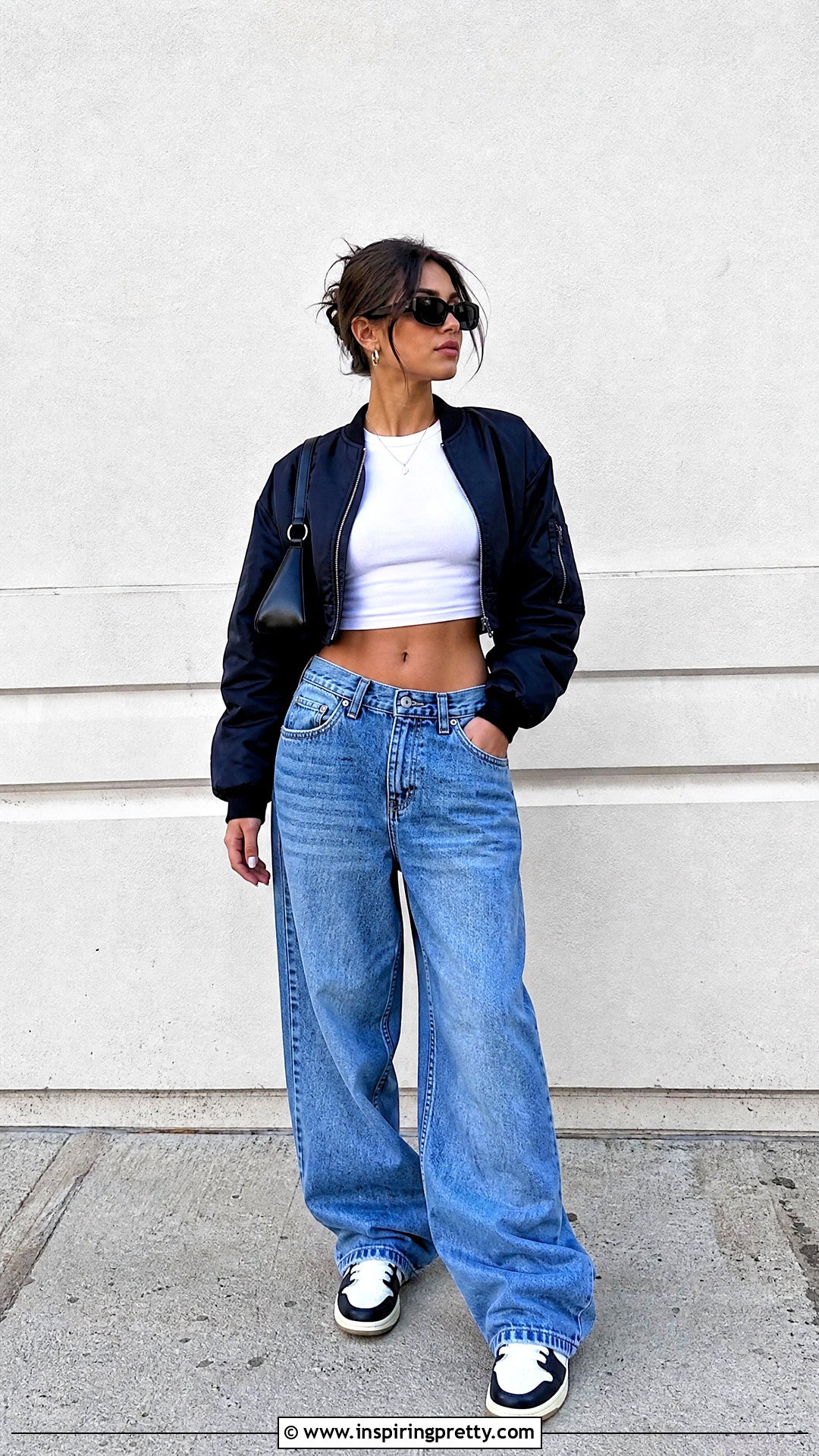Fitted Crop Top With Baggy Jeans - 50 jeans top outfit ideas