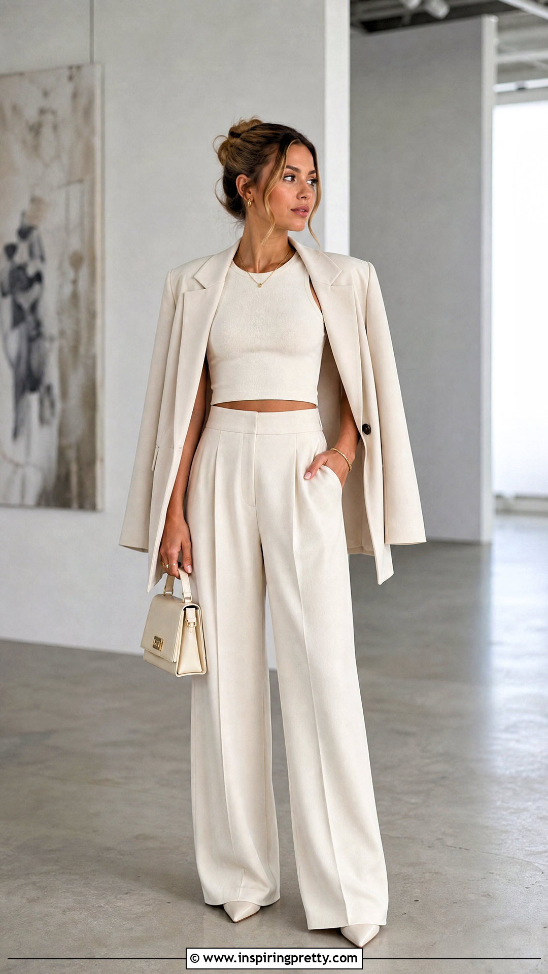 Fitted Crop Top With High Waisted Pants - 50 fitted tops outfit ideas