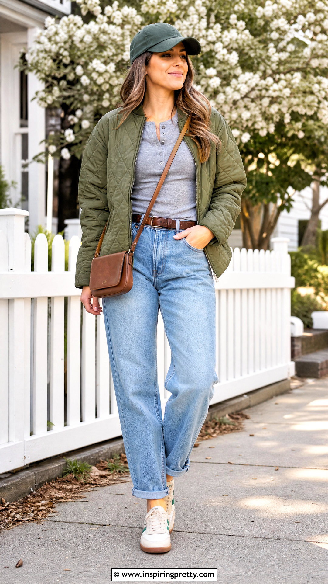 Fitted Henley Top With Relaxed Jeans - 50 fitted tops outfit ideas