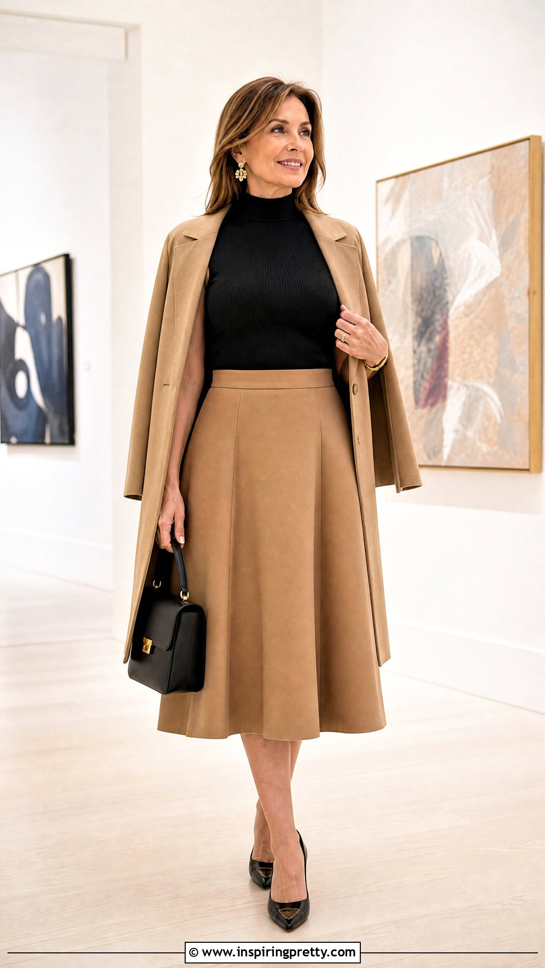 Fitted High Neck Top With A Line Skirt - 50 fitted tops outfit ideas
