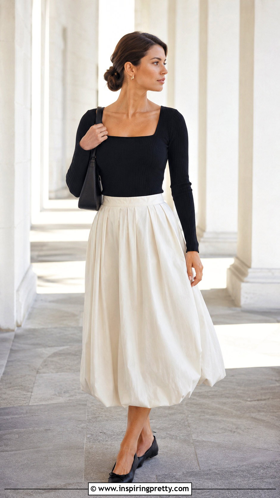 Fitted Knit Top And Bubble Skirt Outfit - 50 tops and skirts outfit ideas