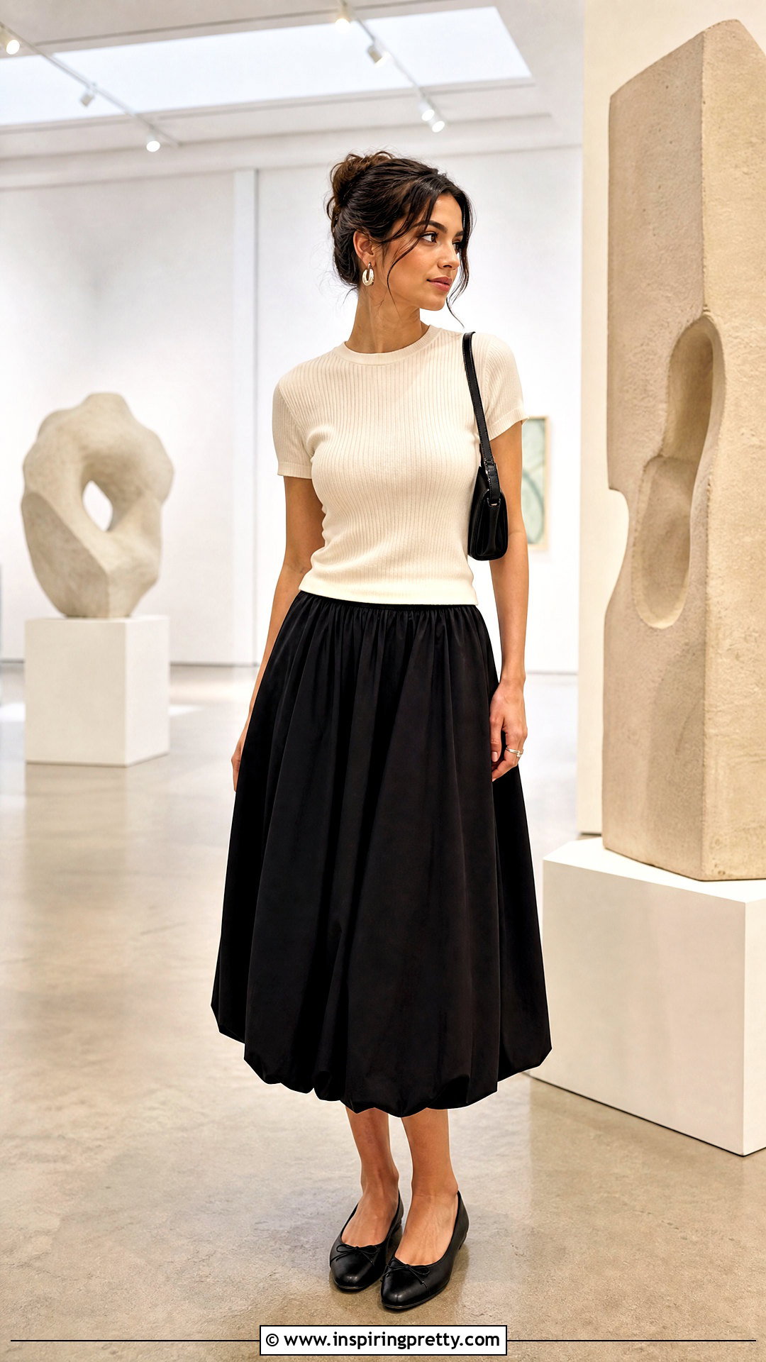 Fitted Knit Top And Bubble Skirt Outfit - 50 skirt top outfit ideas